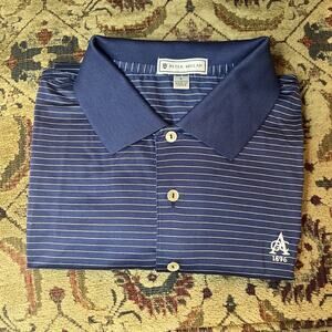 Peter Millar Mens The AT&T National Logo S/S Polo Golf Shirt Large Blue Striped